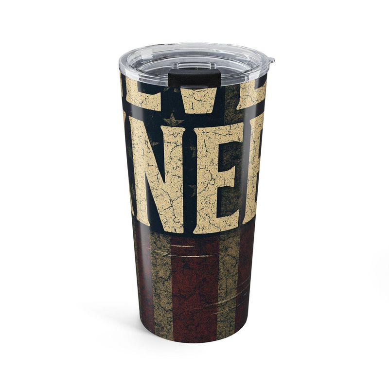 Never Kneel 20oz tumbler by BySable, wrapped with a distressed American flag design and 1776 lettering.