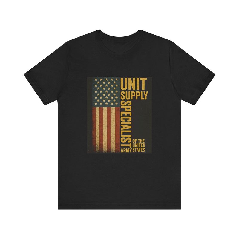 Unit Supply Specialist American Flag tee by BySable, a vintage-style military supply shirt.